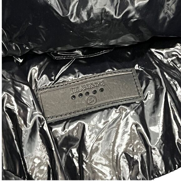 Blank NYC Jacket Women’s L Black Crop Puffer in Cold Lover Shine Nylon High Neck - Picture 4 of 15